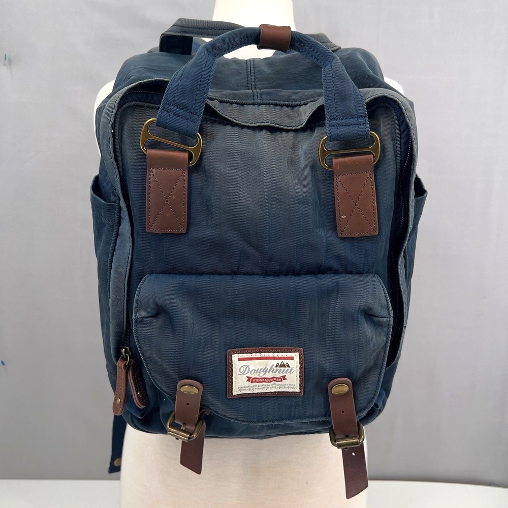 Doughnut Macaroon‎ Backpack Navy Blue Leather Trim 16L Laptop Bag